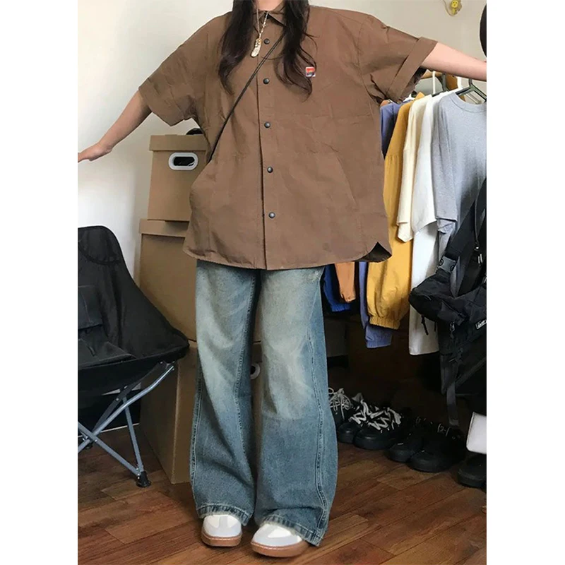 MEXZT camicie Vintage donna Harajuku camicette oversize a maniche corte Bf estate Streetwear bottone coreano giapponese allentato top Casual