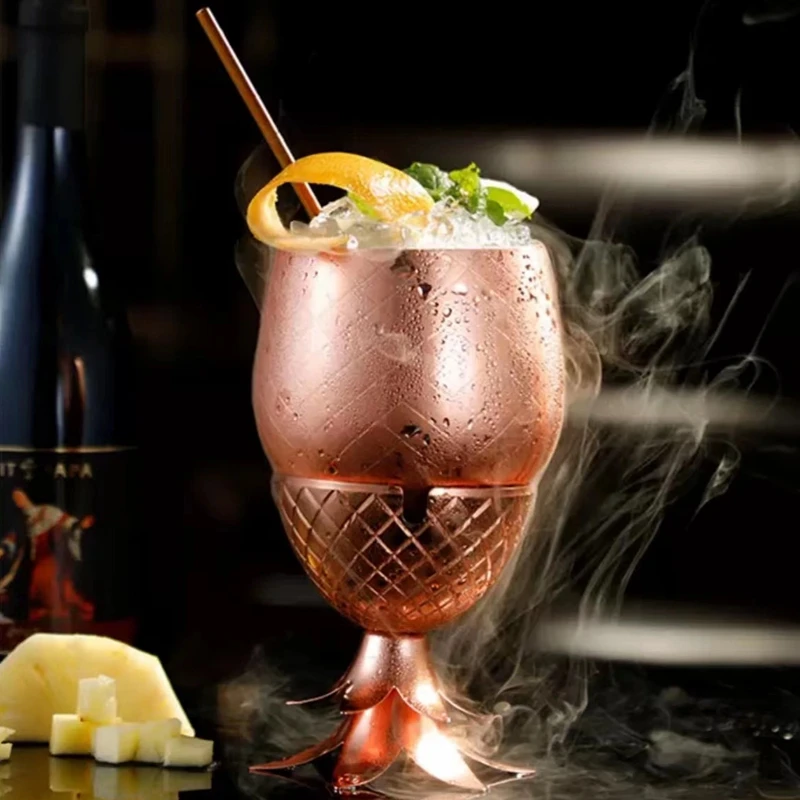 الأناناس كوب الفولاذ المقاوم للصدأ موسكو البغل القدح أكواب معدنية الإبداعية كوكتيل أكواب زجاجية مع القش وغطاء-أكواب كوكتيل أداة البار