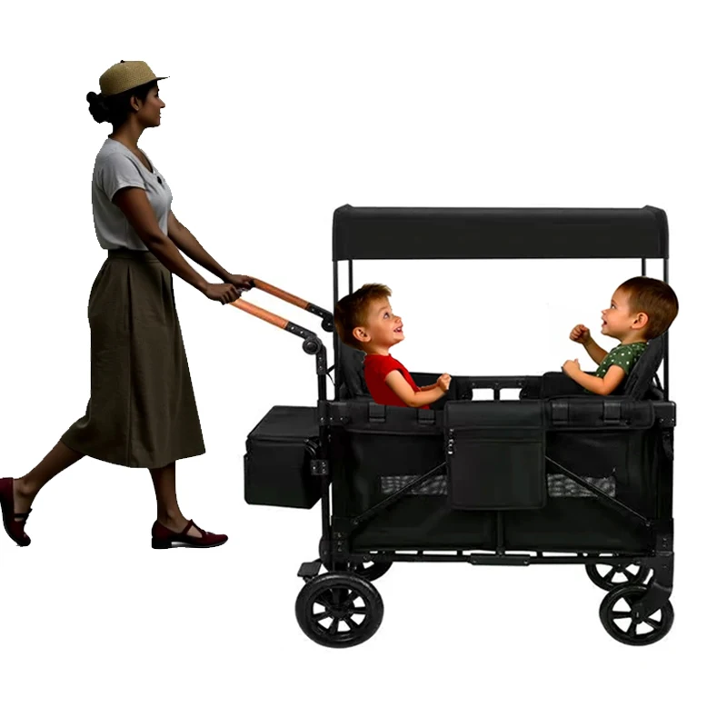 

Детская прогулочная коляска-вагон Custom 2025 для двойни, складная, усиленная, для путешествий и кемпинга на открытом воздухе, с навесом и багажным отсеком