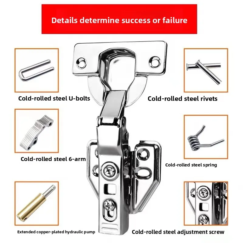 Stainless Steel Hydraulic Buffer Hinge, Spring Soft Close Hardware Cabinet Wardrobe Cupboard Door Fitting