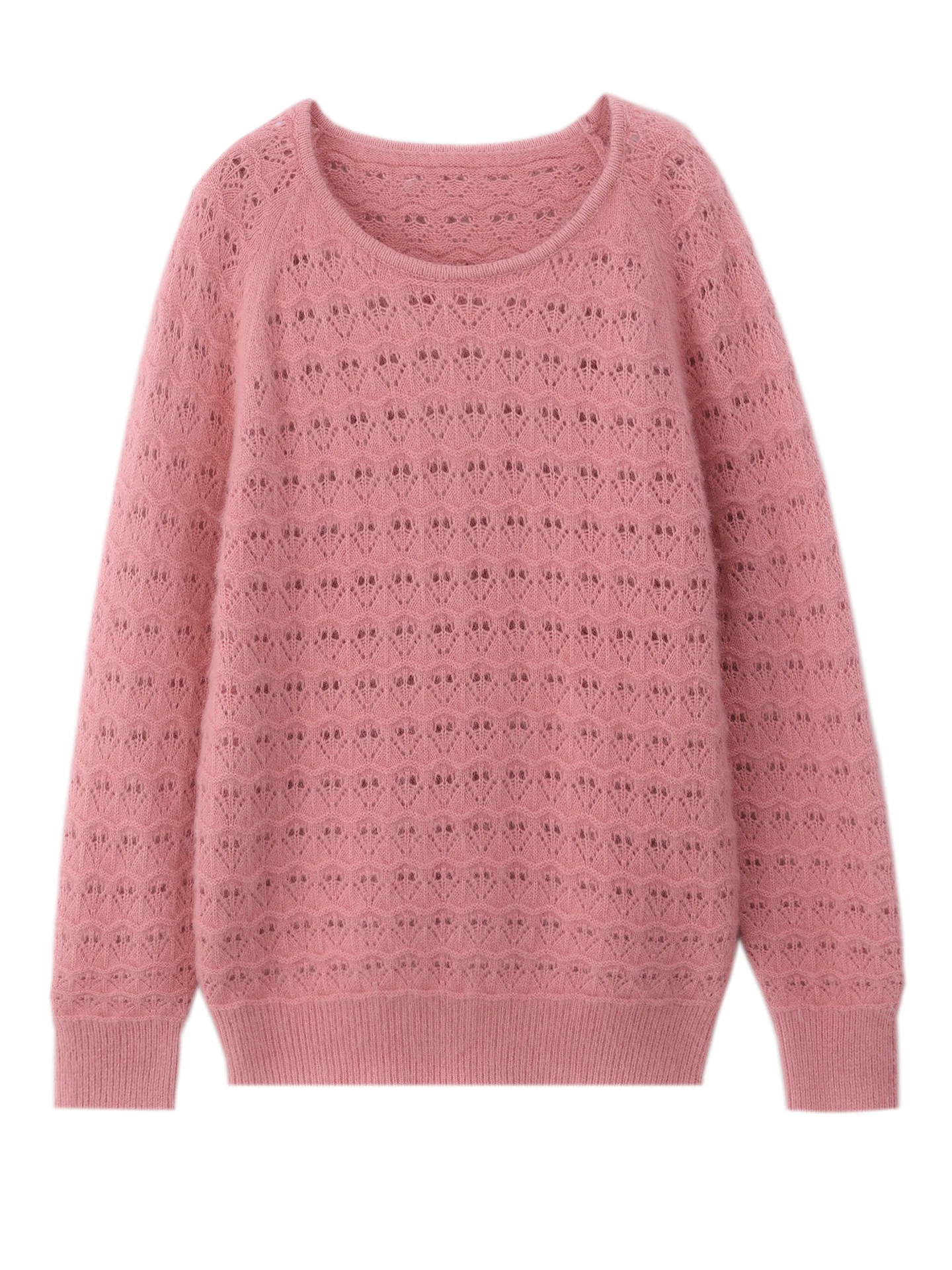 

Women O-neck Hollow-out 100% Mink Cashmere Sweater Autumn Winter Knitted Warm Pullover Tops New Casual Fashion Woman Blouse
