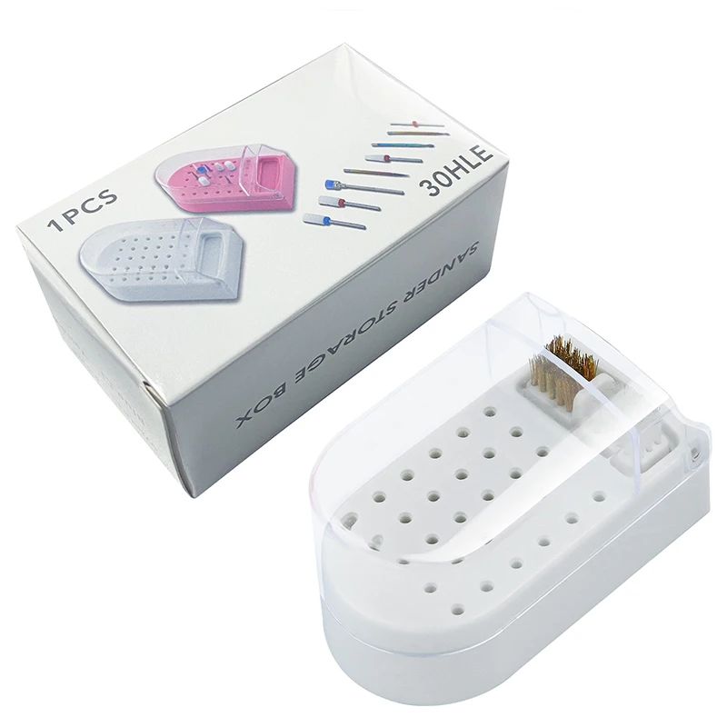 30 Holes Elliptic Nail Drill Accessories & Bits Storage Box Art Nails Grinding Head Holder Display Pink White Manicure Empty Box