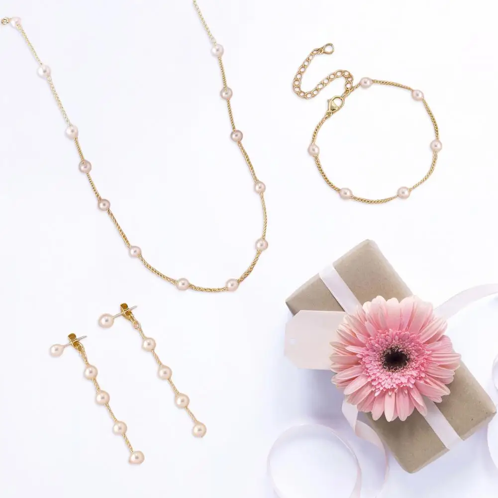 

Cocktail Party Jewelry Set Elegant Vintage Faux Pearl Jewelry Set for Women Choker Earrings Bracelet with Extension for Prom