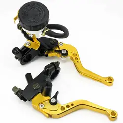 2PCS 22mm Aluminum Motorcycle Clutch Brake Master Cylinder Reservoir Levers Kit Fluid Reservoir Set Gold