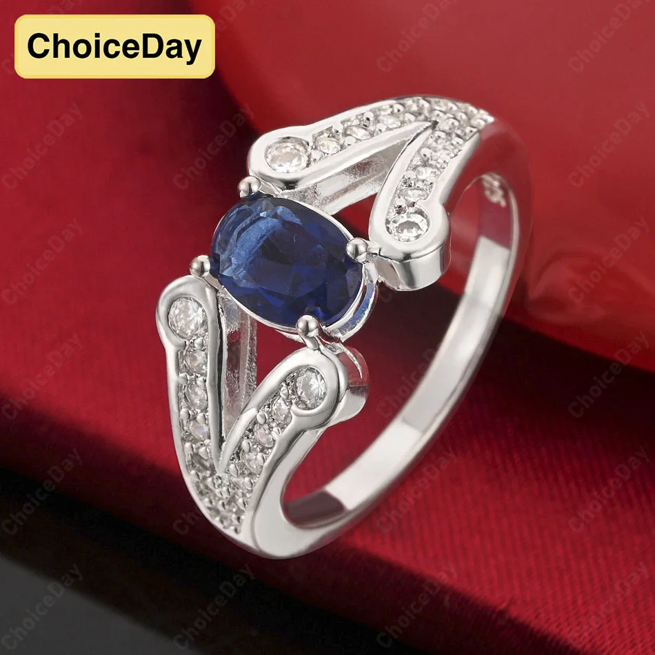 

ChoiceDay Luxury 925 Sterling Silver 7-10 Exquisite Blue Zircon Ring Women's Accessories Gift Party Jewelry