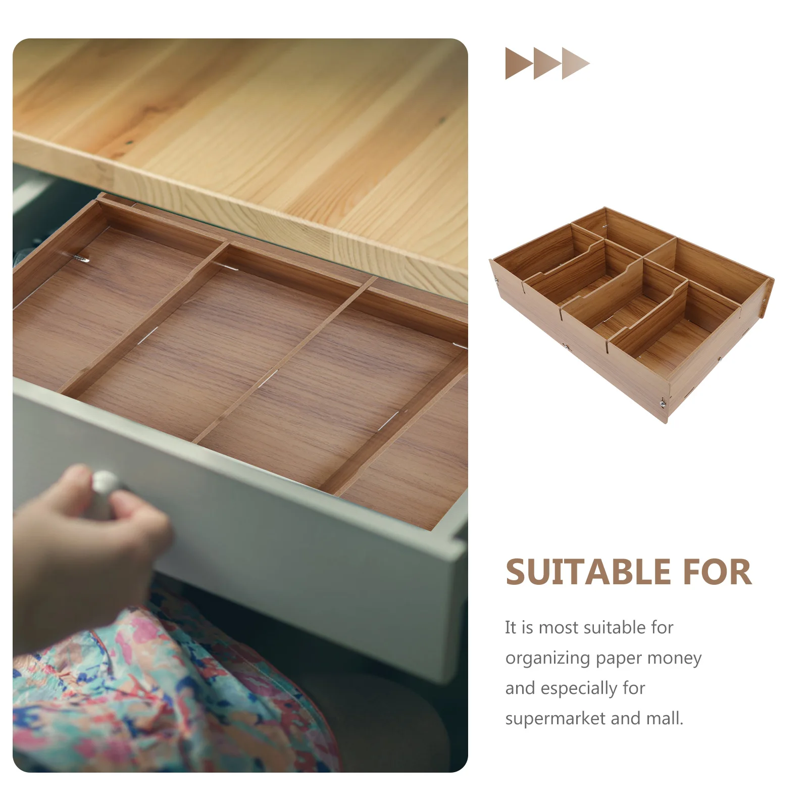 

Change Storage Box Cash Multi-grid Holder Boxes Silverware Small Item Organizer Wooden Money Container