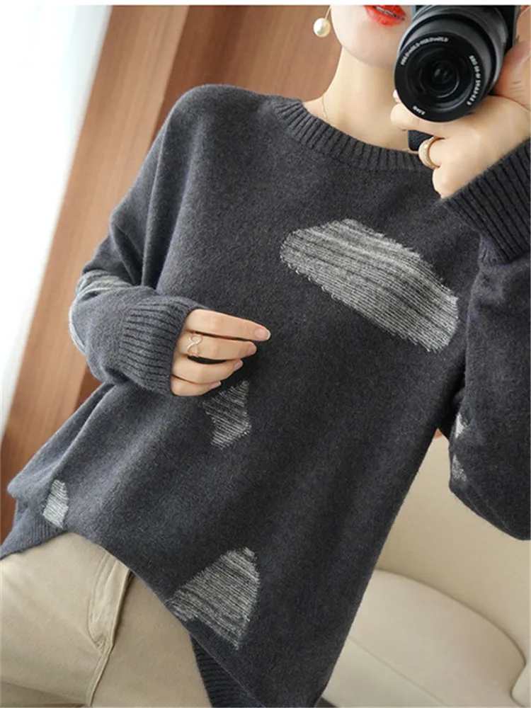 Stylish Printed O-Neck Spliced Korean Sweaters Women's Clothing Autumn Winter New All-match Casual Pullovers Loose Commute Tops