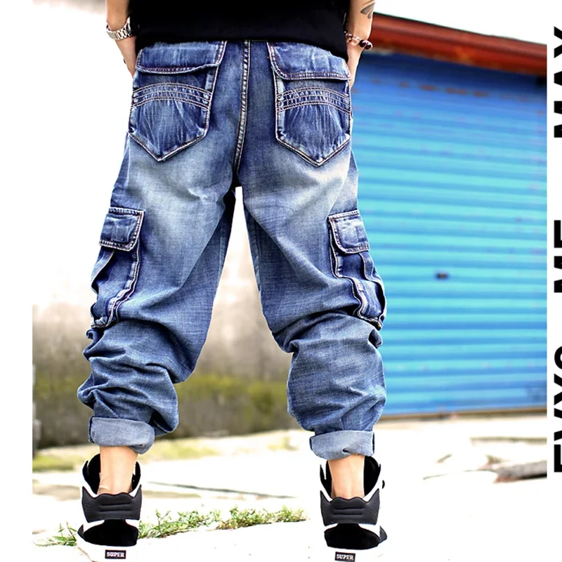 Heavy Washed Multi-Pocket Jeans Men's plus-Sized plus Size Skateboarding Pants Youth Workwear Big Pocket Trousers