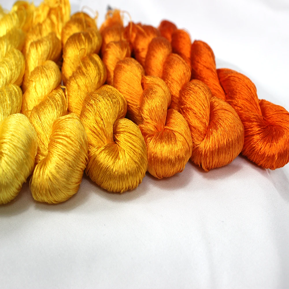 100% silk thread  hand embroidery embroider cross stitch 1pcs 400m silk embroidery thread   yellow series 10 pure colors