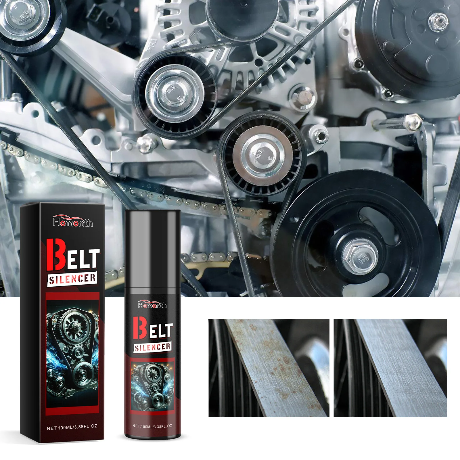 Lubricante silenciador de correa de motor de automóvil, 100ml, Spray de ruido, cinturón de sellado de goma para coche, agente de correa de pulverización de lubricación suavizante