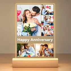 Personalized Anniversary Couples Acrylic Plaque with Photos Night Light Custom Picture Frames Christmas Birthday Gifts for Him