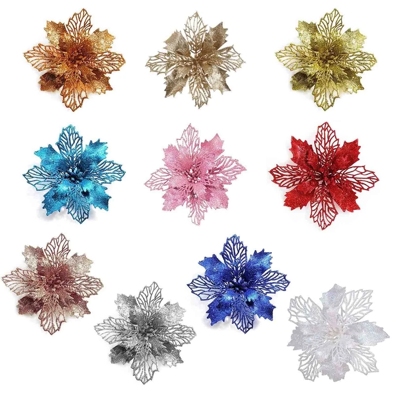 24-см-блестящий-искусственный-цветок-пуансеттии-декор-для-рождественской-елки-для-рождественского-венка-Прямая-поставка