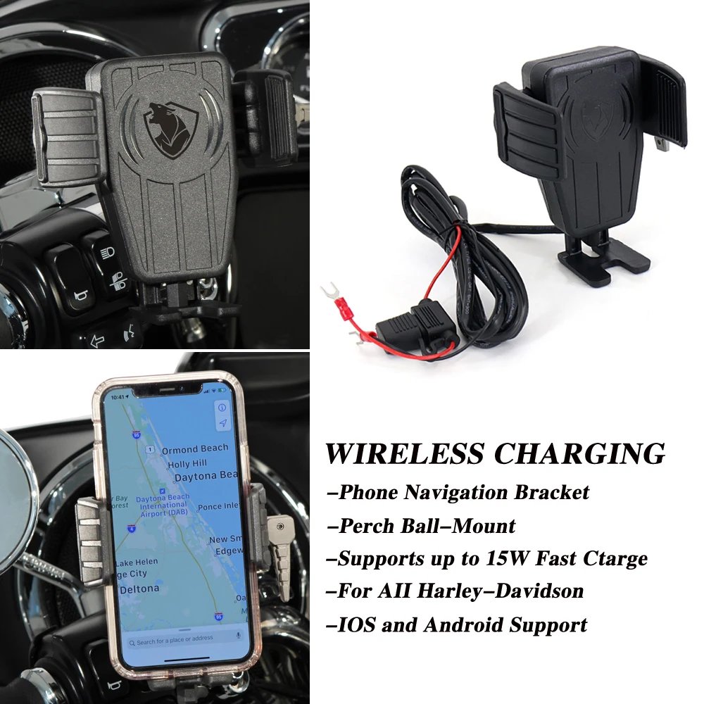 

Motorcycle 15W Wireless Phone Holder Phone GPS Mount Fast Charger Stand for Outdoor Travelling Phone Supply IOS Android Support