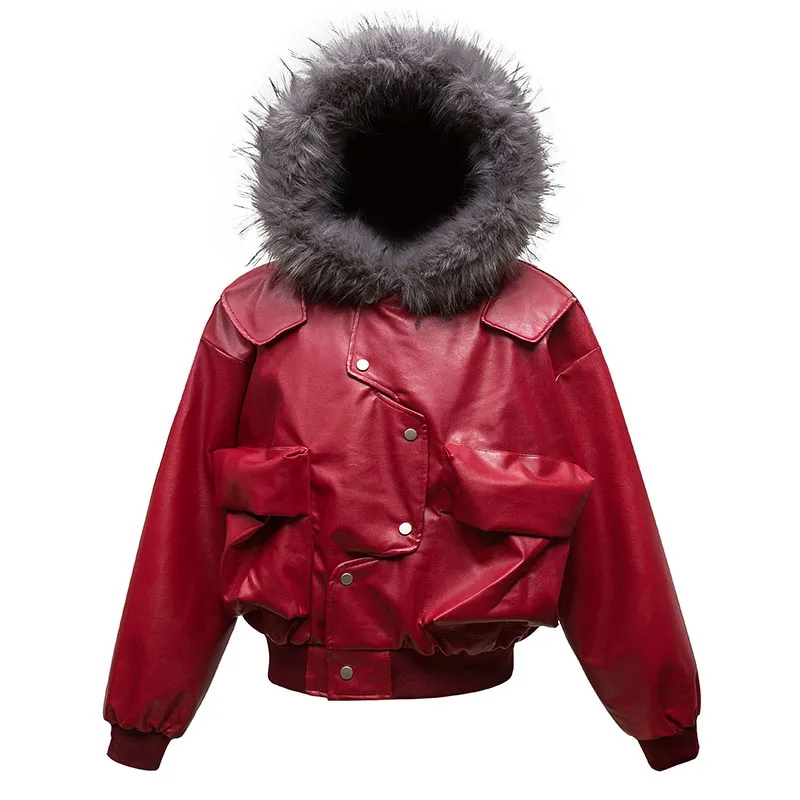 

Vintage Pu Lather Casual Jackets Coats Fur Collar Hip Hop Streetwear Outwear Tops For Male