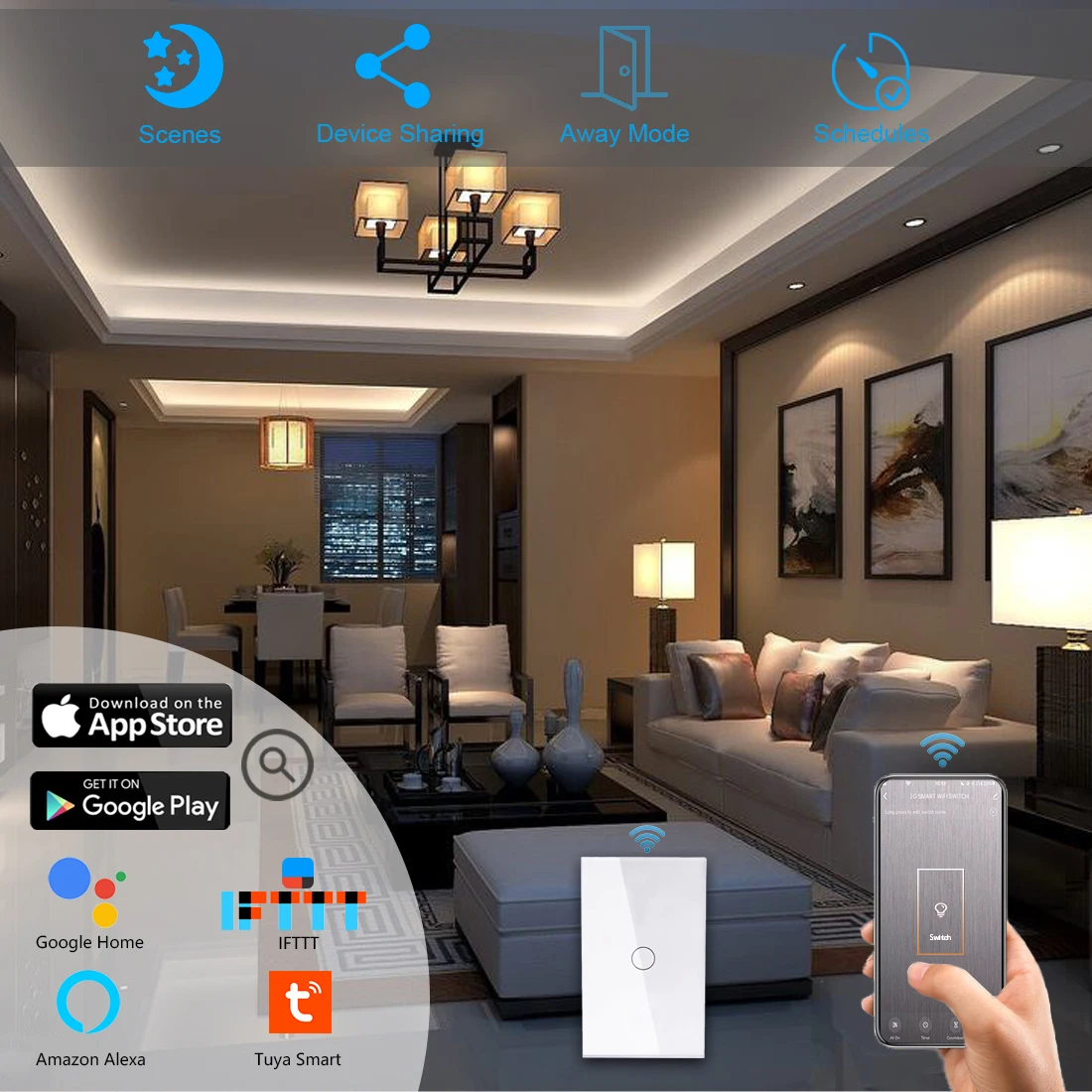 Smart Wifi Touch Switch nessun cavo neutro richiesto Smart Home 1/2/3 Gang Light Switch 100-240V funziona con Alexa Hey Google