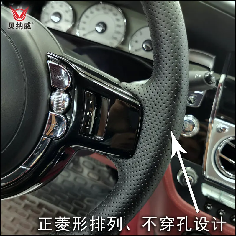 For Rolls-Royce Ghost Cullinan DIY Steering Wheel Cover Real Leather Hand Sewn Interior Handle Cover