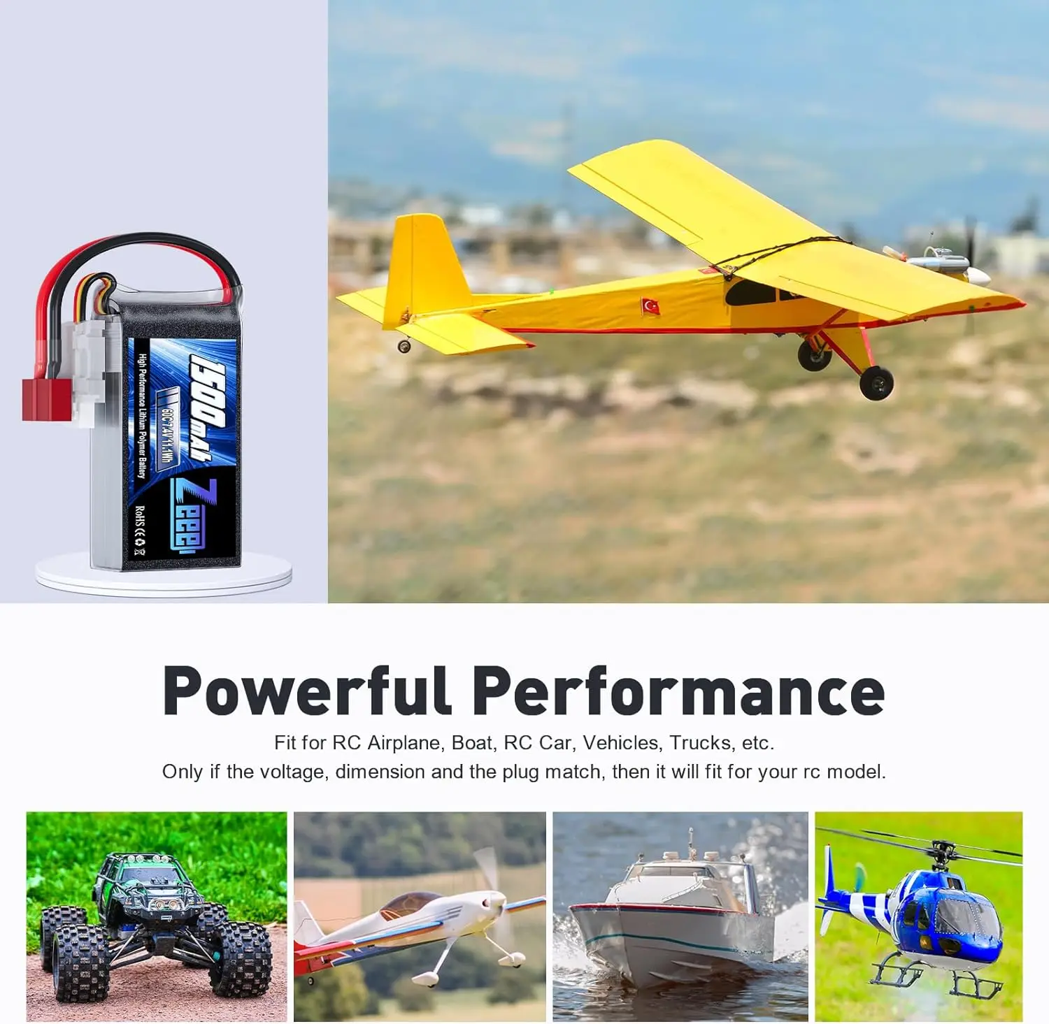 2pcs Zeee 2S 1500mAh Lipo Battery 7.4V 60C with Deans Plug for FPV Drone Boat RC Car Racing Hobby Specialized Lipo Model Parts