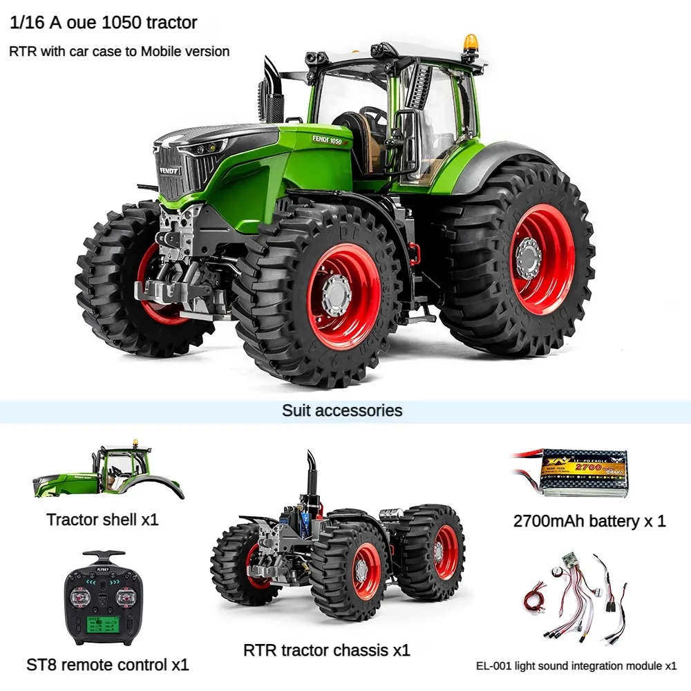 

Aoue 1050 Tractor 1/16 RTR 4*4 RC Tractor Metal Chassis Painted Assembly Model with Light and Sound Remote Control Car Model Toy