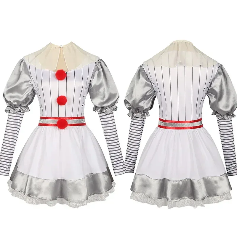 

Movie Clown Cosplay Costume Disguise Full Set Grey Dresses for Women Suits Halloween Carnival Party Performance Clothes Roleplay