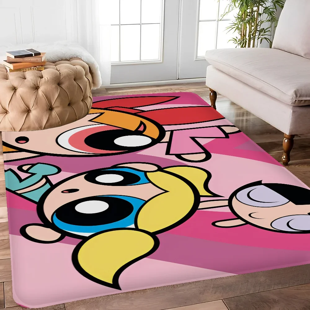 Cute Powerpuffs-Girls Classic Anime Long Rugs Nordic Style Home Doormat Bathroom-Toilet Mats Bedroom Bedside Area Rugs