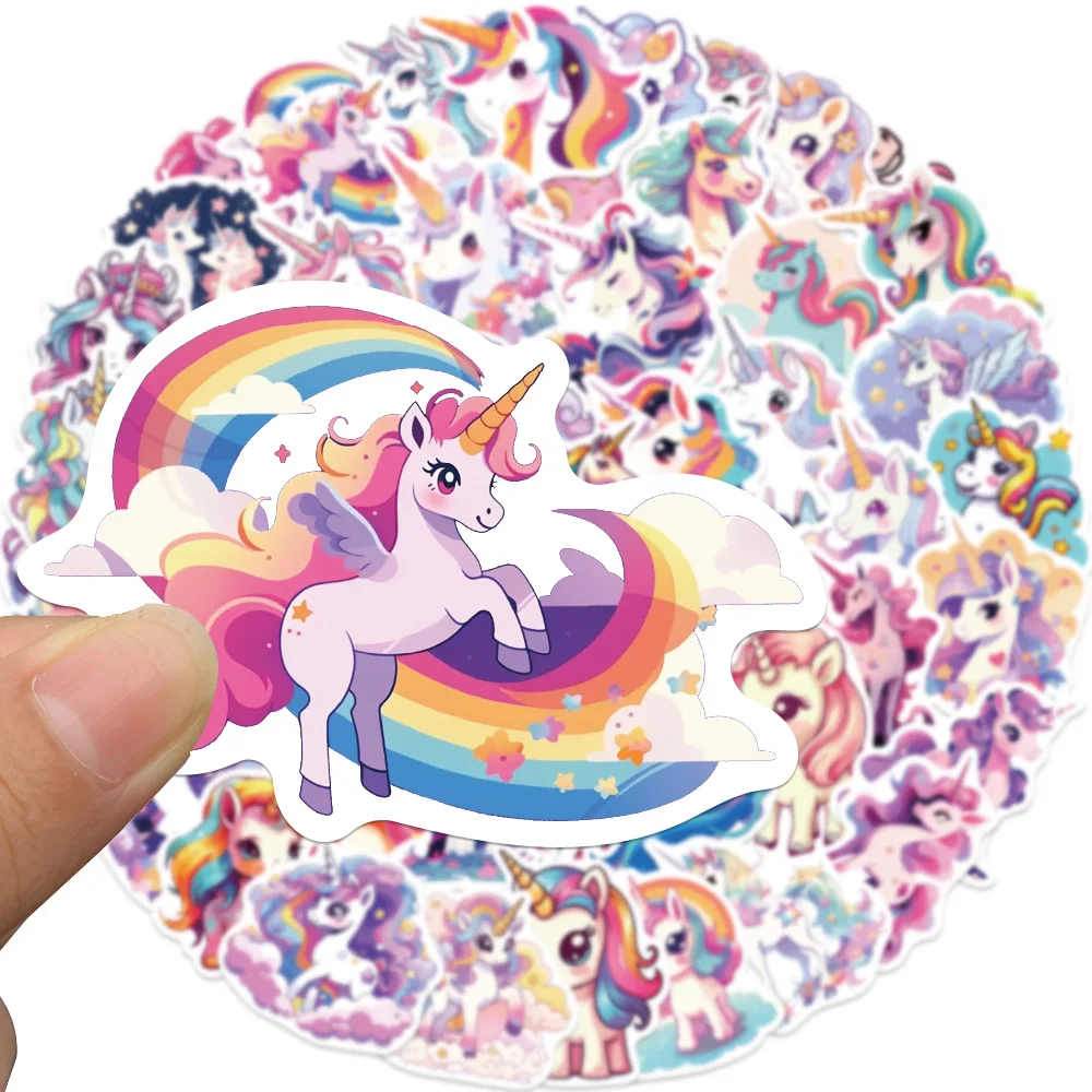 50PCS Cute Unicorn Cartoon Animals Graffiti Stickers telefono fai da te chitarra Laptop Notebook valigia Cup adesivo impermeabile giocattolo per bambini