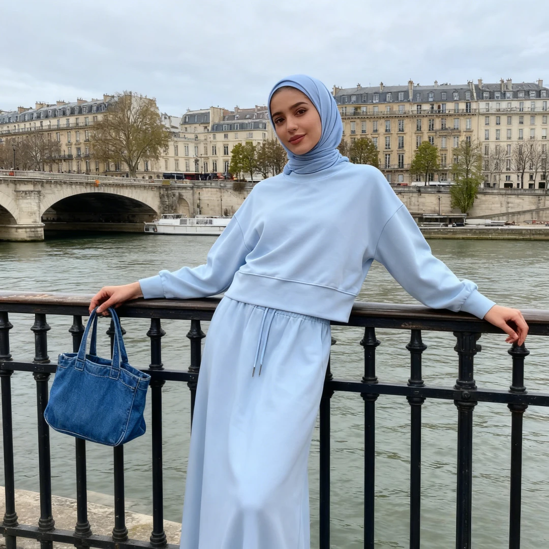 

Женский костюм с юбкой Ид Топ Длинные юбки Комплекты из 2 предметов Толстовка с круглым воротником Марокко Повседневная одежда на шнуровке Дубай Мусульманский ансамбль