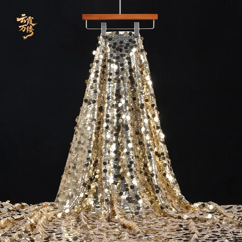 Golden fish-scale sequined fabric and silver glittering decorative background tablecloth live birthday photo shoot