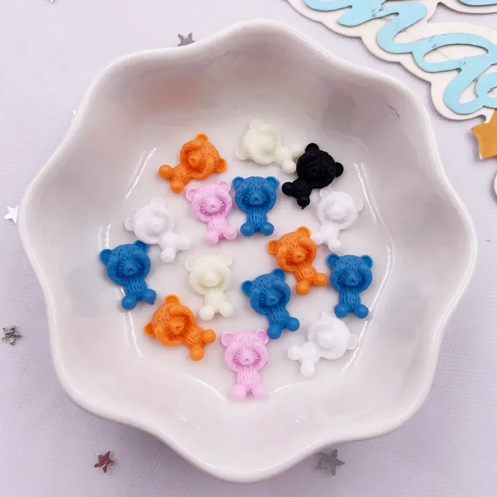 50pcs Resin Kawaii Mini Colorful Cartoon Shy Bear Nail Art Figurines Flat back Stone DIY Wedding Scrapbook Decor Crafts Supplies