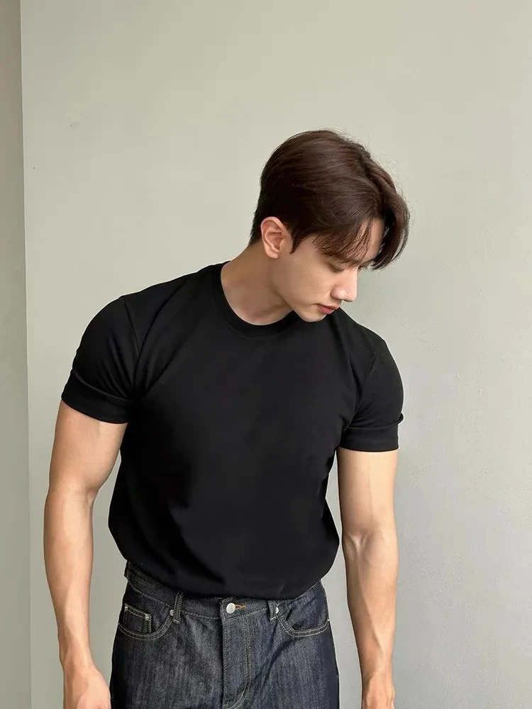 Korean Cotton T-shirt Men's Summer Fitness Shows Muscle Slim Fit Inside Cleanfit Short-sleeved Gym Sports Men's T-shirt