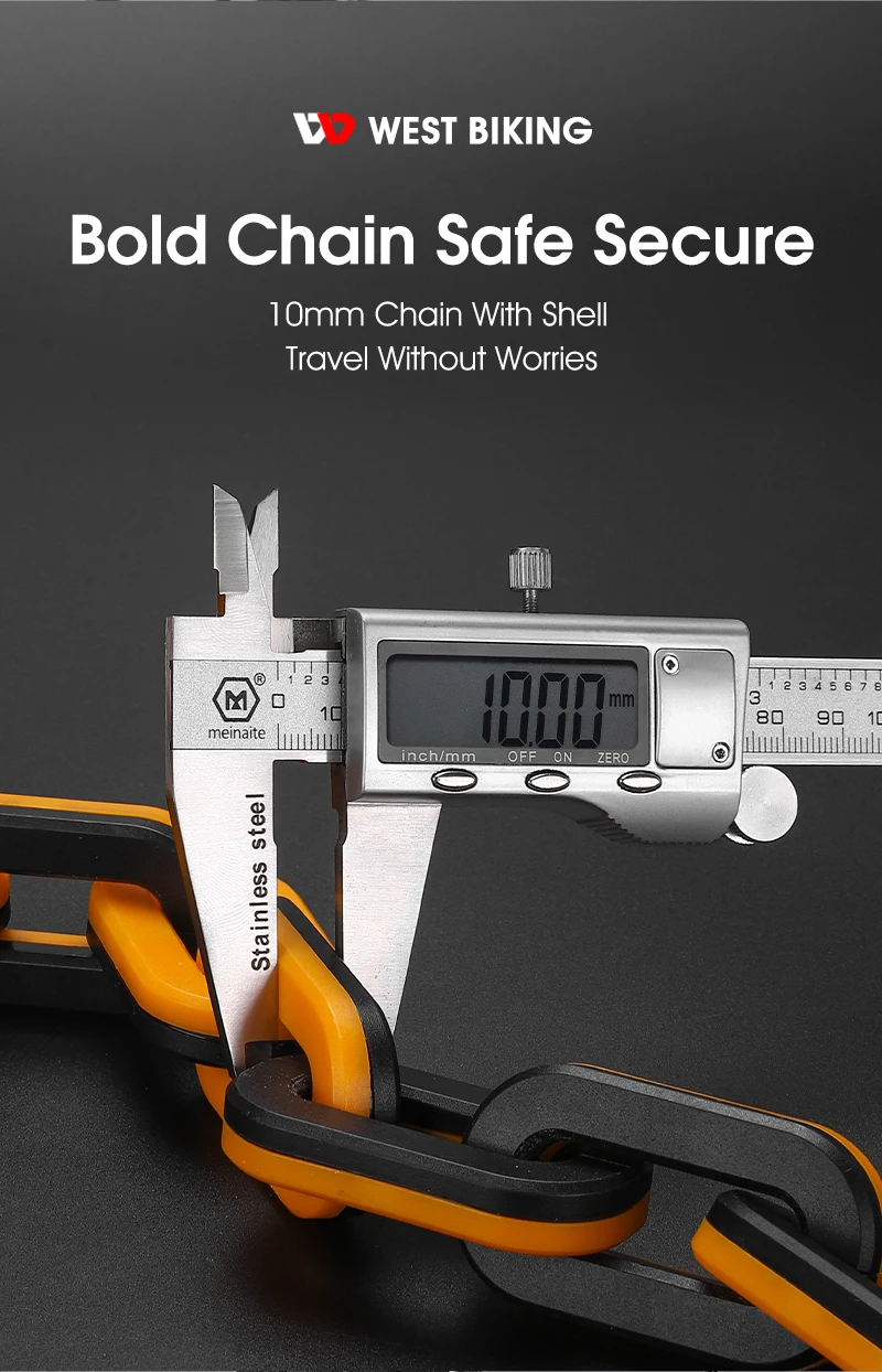 WEST BIKING Bicycle Lock MTB Road Bike Heavy Duty Safety Anti-Theft Chain Lock for Motorcycle Lengthen Thicken Chain Anti-Rust