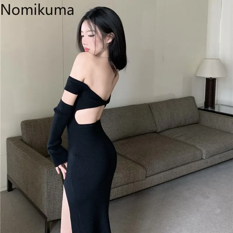 Nomikuma abiti per le donne 2023 primavera Slash Neck Off spalla Slim Vestidos Para Mujer abiti lunghi moda Sexy eleganti retrò