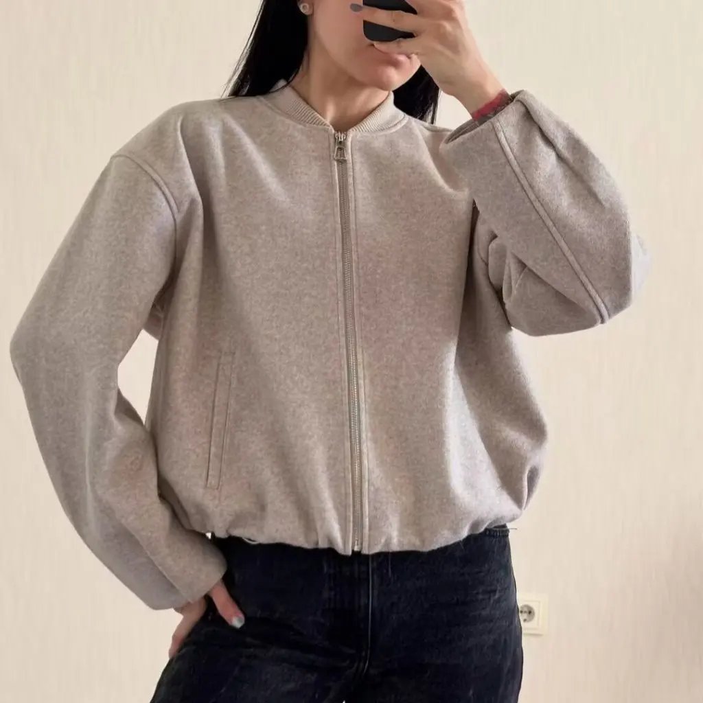 

Women's plus Size Stand Collar Bomber Jacket Cardigan Coat Autumn Winter European American Style Fashion Ins Clothing