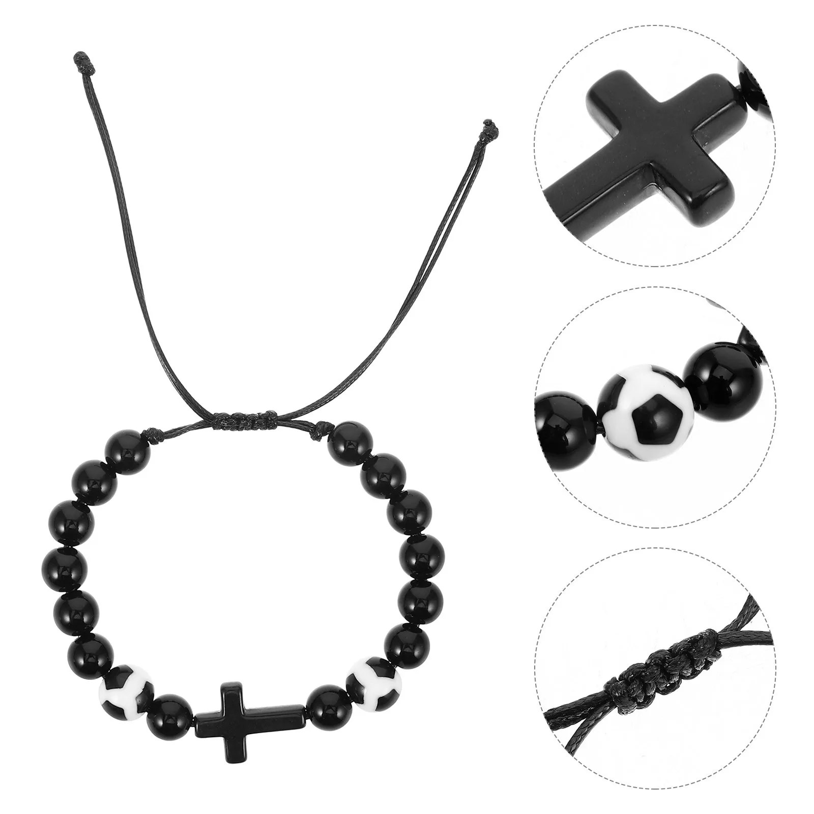 

6pcs Soccer Ball Cross Bracelets Adjustable Bead Braided Sports Wristband For Men Women Kids Lightweight Gift