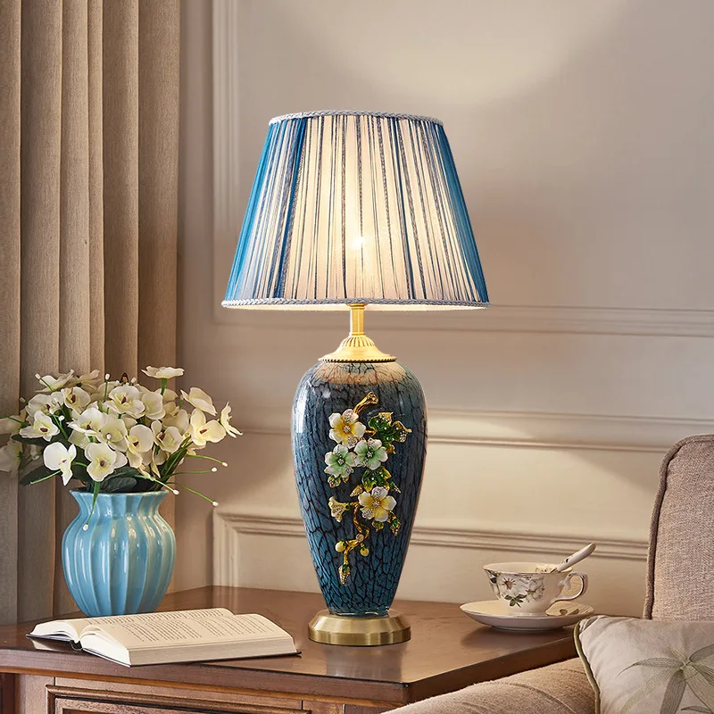Luxury Classical Ceramic Enamel Floor Lamps Bedroom Bedsides Desk Lights All Copper American Living Room Sofasides Table Villa
