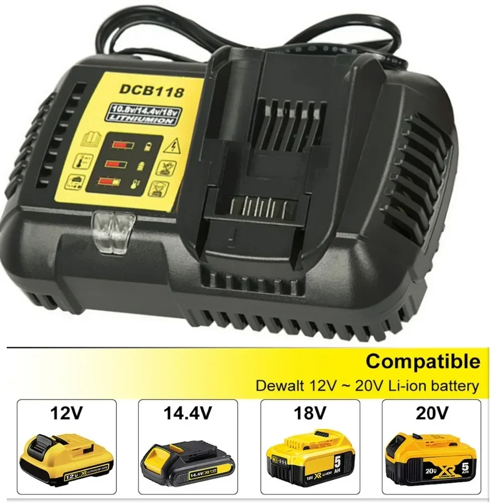 Chargeur de batterie pour Dewalt, 4,5A, DCB118, 10.8V, 12V, 14.4V, 18V, 20V, DCB200, DCB101, DCB115, DCBknit, DCB105, DCB140, DCB112