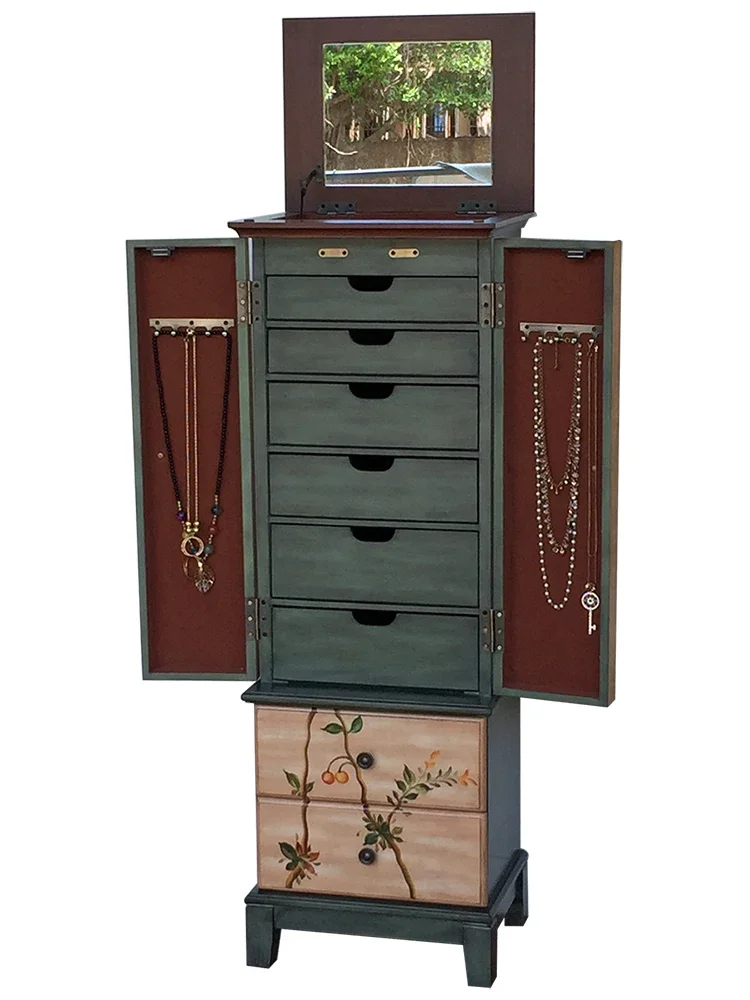 N Jewelry Cabinet Mediterranean Painted Eight-bucket Cabinet Retro Small Apartment Bedroom Storage Dressing Cabinet