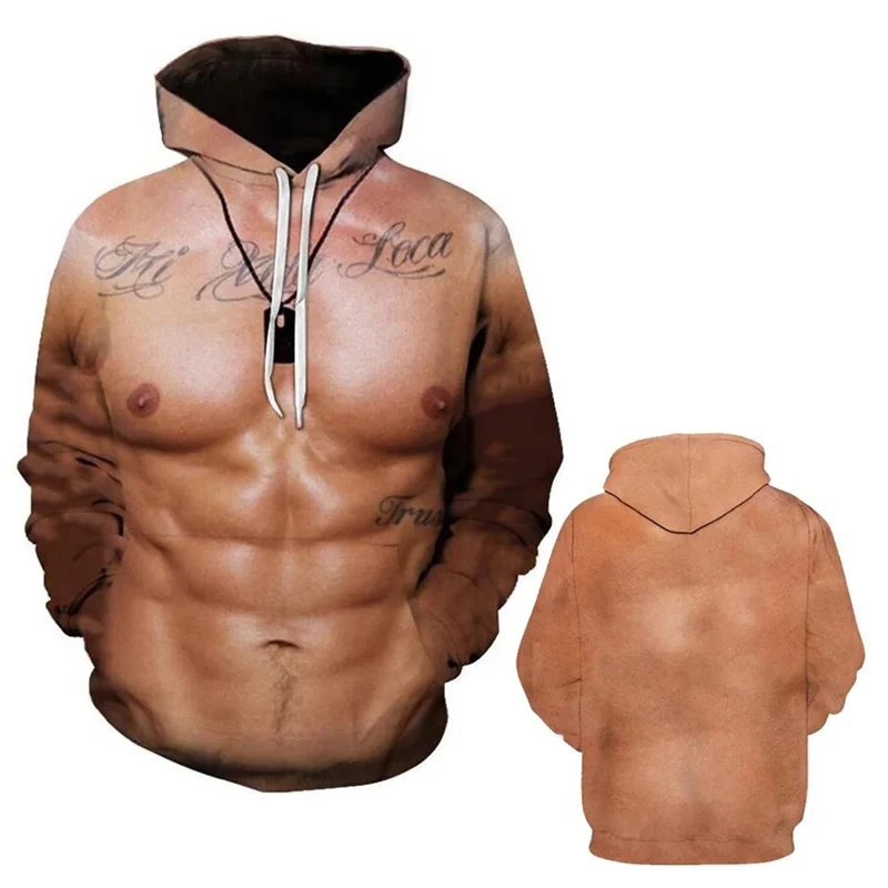 

New Street Fake Muscle 3D Printed Hoodies For Men Clothing Casual Fashion Pullover Sweatshirt Hoodie Streetwear Comfortable Top