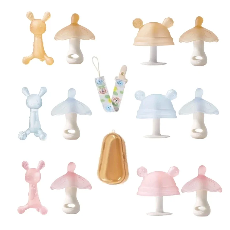 

Силиконовый прорезыватель для младенцев, игрушка для облегчения прорезывания зубов, с рисунком грибка и животных, жевательная игрушка для молочных зубов, успокаивающий прорезыватель для малышей