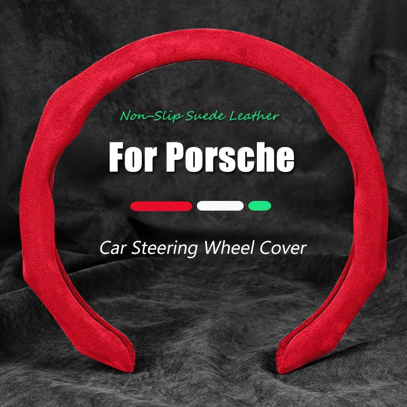 

5D Premium Sports Suede Car Steering Wheel Cover Breathable Universal Non-slip For Porsche Cayenne Macan Panamera 911 Auto Parts