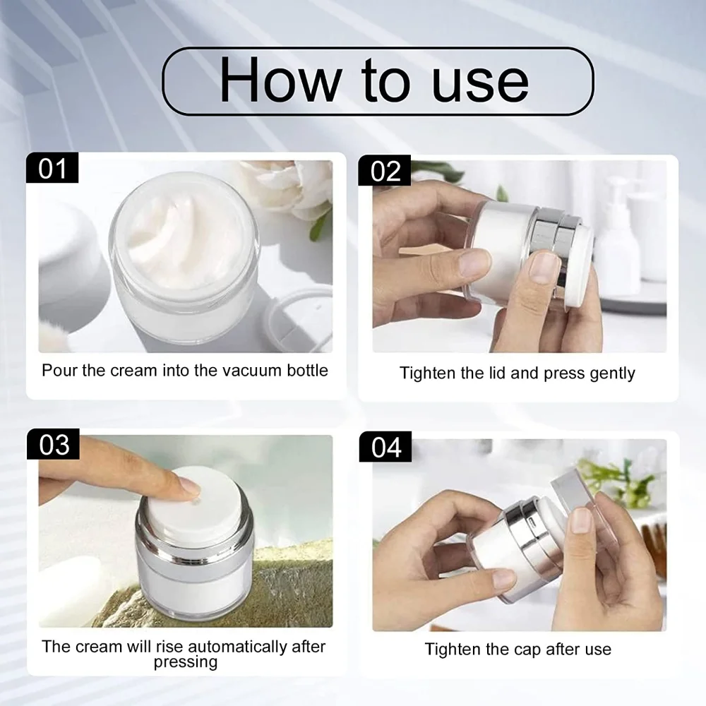 5PCS Airless Pump Cream Jar Vacuum Refillable Cosmetic Travel Containers for Lotions and Creams Empty Acrylic Make Up Bottles