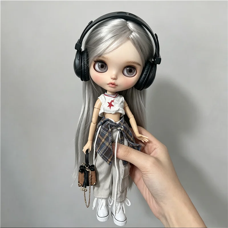 For Blythe Doll Outfit Clothes Cool Girl Jeans Pant Shoes Set Bowknot Skirt Checkered Coat Clothes For OB24 OB22 Small 1/6 Azone