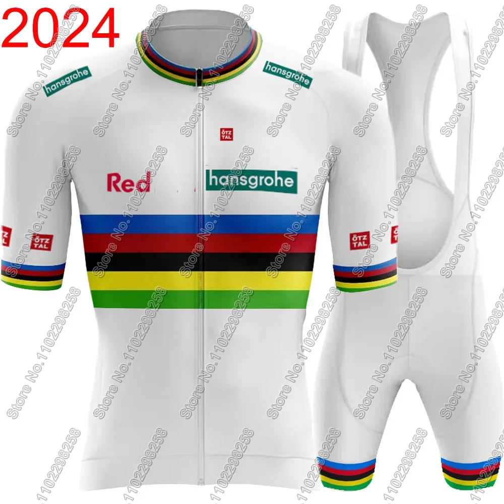 2024 White Hansgrohe Team Cycling Jersey Set World Champion Cycling Clothing Men Road Bike Shirts Suit Bicycle Shorts