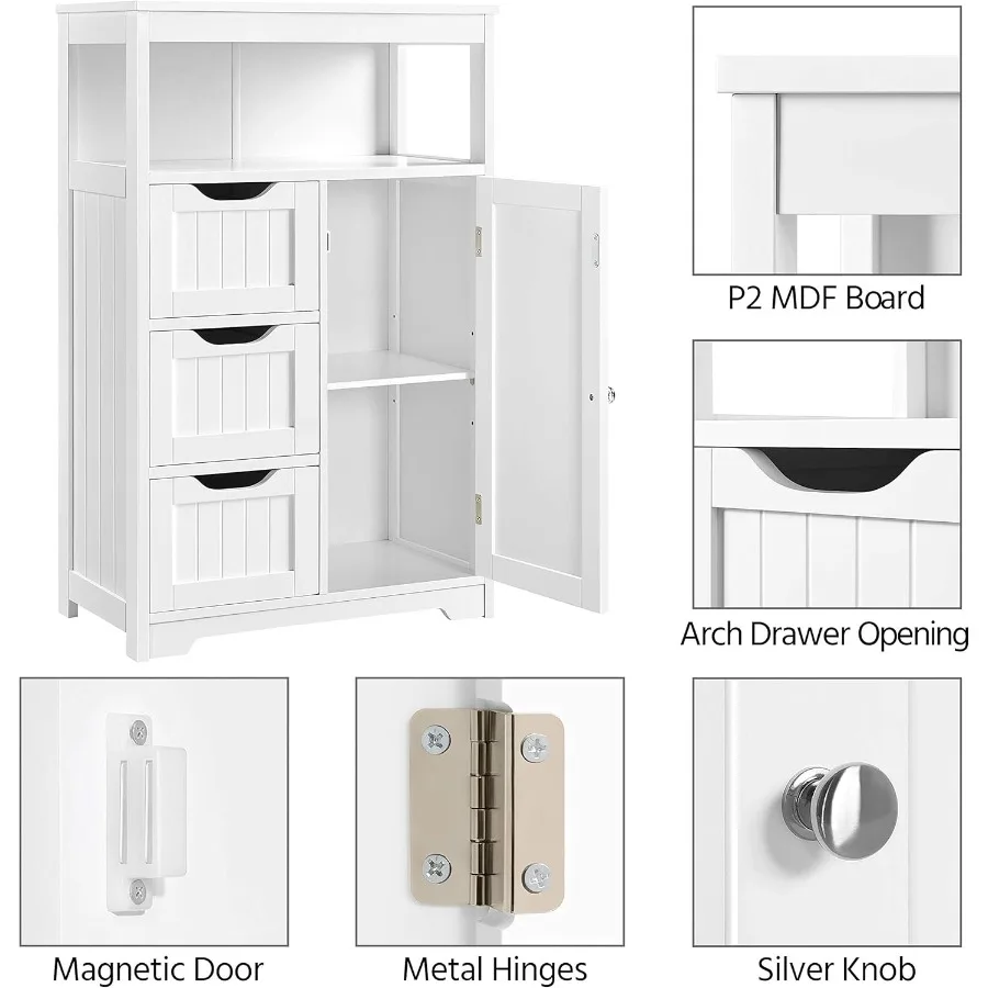 خزانة تخزين صغيرة قائمة بذاتها، 3 أدراج وباب خشبي - منظم للحمام وغرفة المعيشة #6