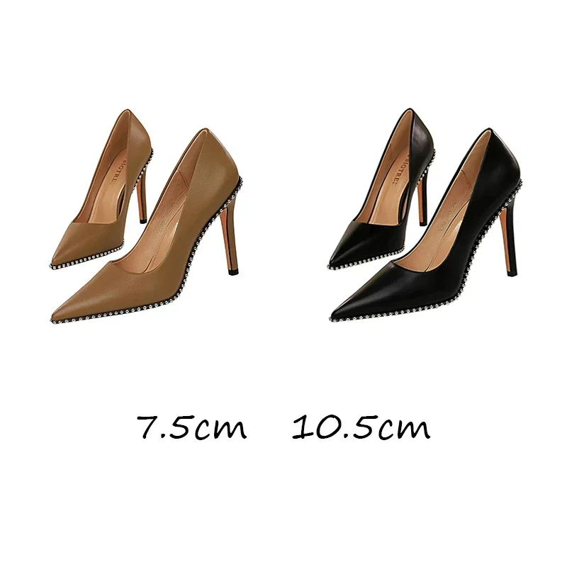 Women Fetish 7.5cm 10.5cm High Heels Sexy Scarpins Stripper Pumps Lady Fashion Stiletto Studded Rivets Nightclub Low Heels Shoes