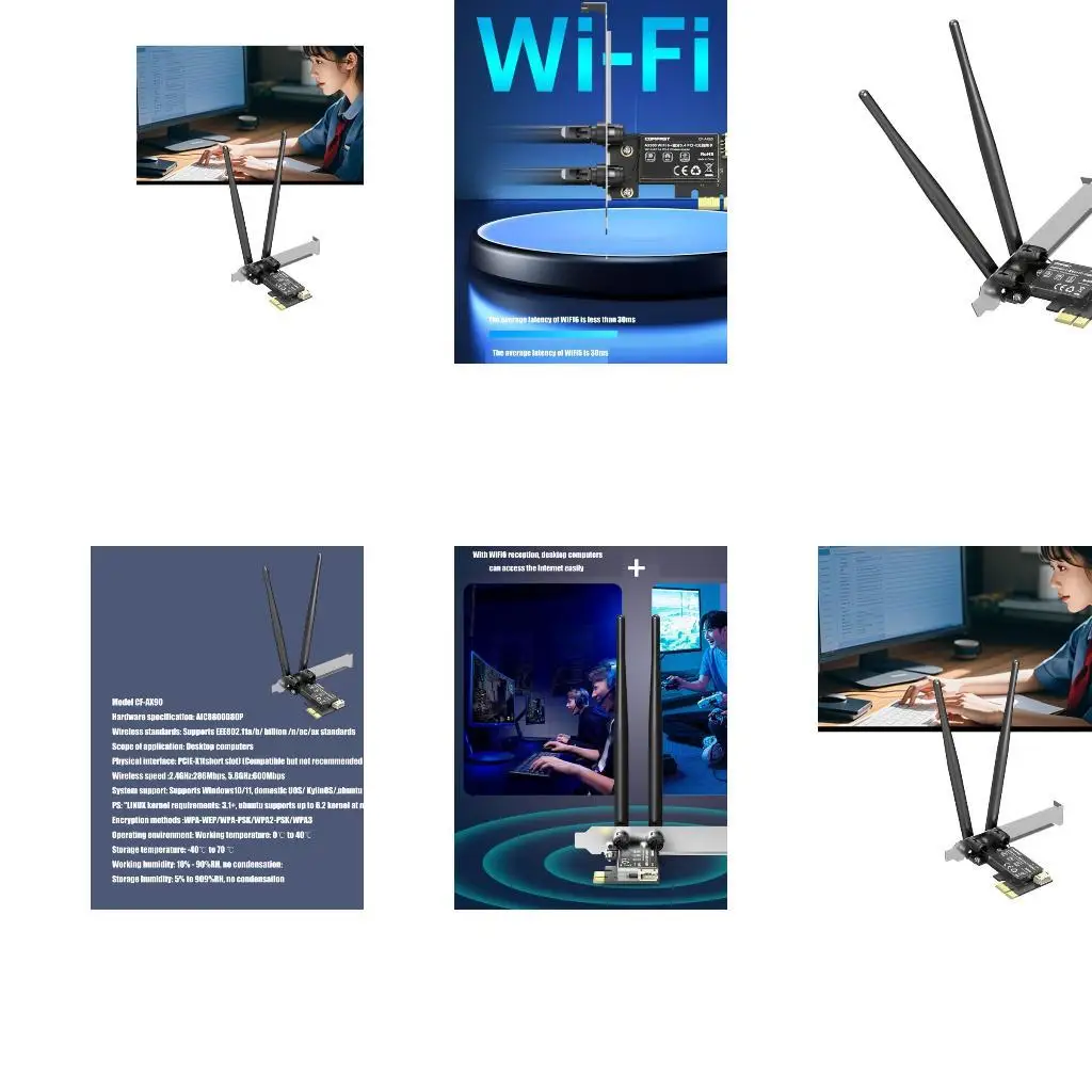 

652f AX900 Мбит / с PCIE WiFi 6 Адаптер с антеннами 2x3DBI для улучшения проникновения сигнала и совместимых с