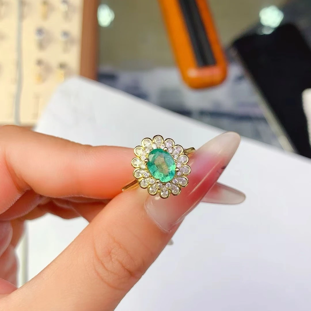 KJJEAXCMY Anello con smeraldo naturale S925 Argento sterling brillante Elegante design semplice Gioielli di fascia alta Bestseller per il compleanno