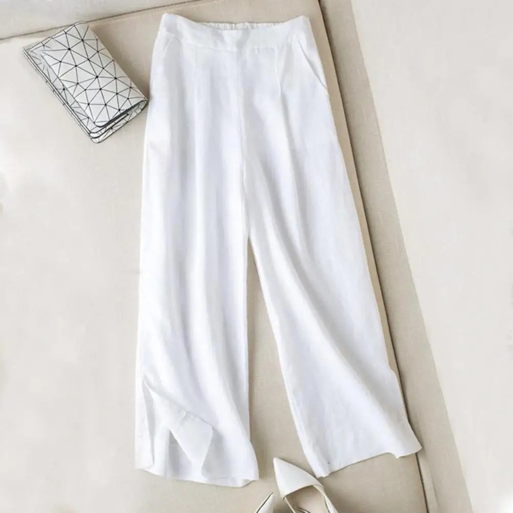 Pantalones cómodos de pierna ancha para mujer, pantalón holgado de Color sólido, elegante, con bolsillos de cintura elástica, informal