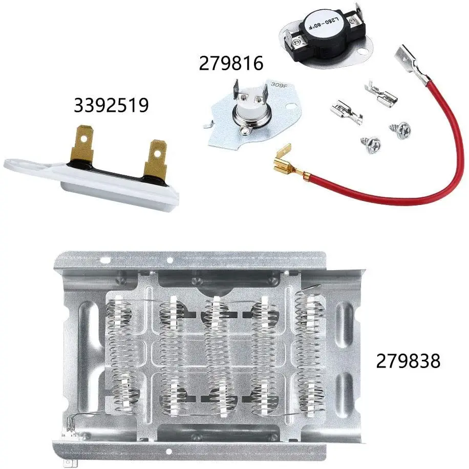 

279838 and 279816 Dryer Heating Element and 3392519 Fuse Combo 3387134 Thermostat for Dryer Parts