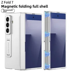 GKK Magnetic Hinge Case For Samsung Galaxy Z Fold 7 Fold 6 Fold 5 Tempered Glass Bracket Matte Plastic Cover For Galaxy Z Fold4