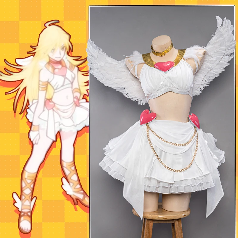 Anime Panty & Stocking Anarchy with Garterbelt Cosplay Costume Lolita Fancy Dress Angel Wing Gown Halloween Party Clothes Outfit